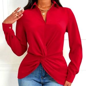 Twist Front Asymmetrical Hem Blouse